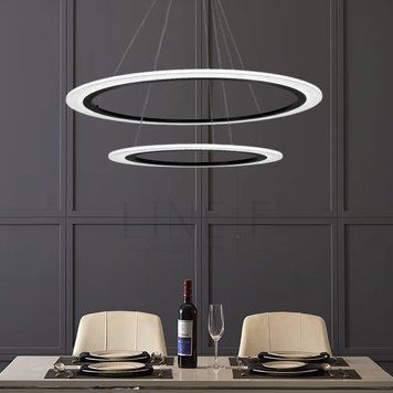 Подвесная LED люстра круглая в черном корпусе и современном дизайне MJ305-600+400 BK MJ305-600+400 BK фото