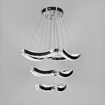 Подвесная LED люстра элегантная хрустальная  на 3 яруса хром (T)C 206/3 (400+300+200) MJ342-800 Ice Flower Silver фото
