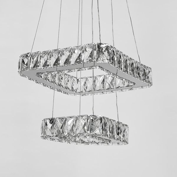 Підвісна LED люстра елегантна кришталева на 2 яруси хром (T)C 030/2 (300+180) (T)C 030/2 (300+180) фото