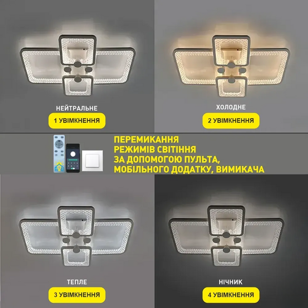 Люстра LED потолочная с пультом минималистичная белая TIRE 60W 4S-APP 10127 фото