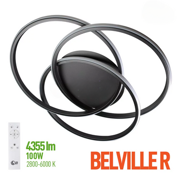 Люстра LED мінімалістична кругла чорна з пультом BELVILLE R 100W  00000111599 фото