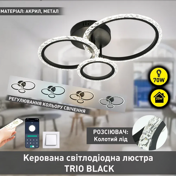 Люстра LED круглая черная с пультом TRIO  ICE 3R 70 Вт 10478 фото