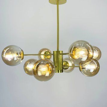 Потолочная золотая люстра на 8 янтарных плафонах &Oslash; 85 см K20/8 SGD+AM+LED K20/8 SGD+AM+LED фото