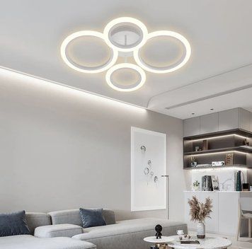 Люстра светодиодная LED минималистичная на 4 колеца белая с пультом A2374/2+2 RGB WT A2374/2+2 RGB WT фото