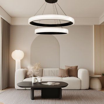 Подвесная LED люстра  в черном корпусе и современном дизайне MJ313-700+500 BK MJ313-700+500 BK фото